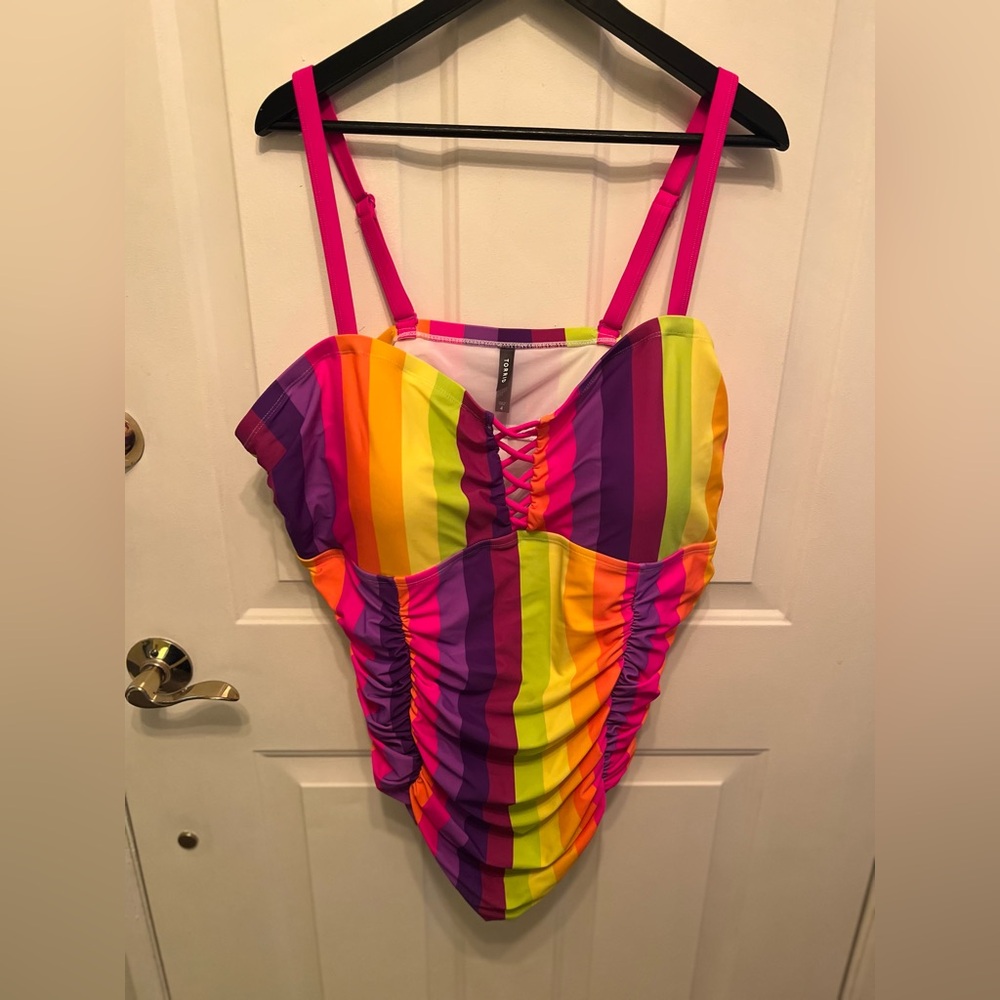 Torrid Plus Sz 4 Wireless Lattice One-Piece Swimsuit Rainbow Multicolor